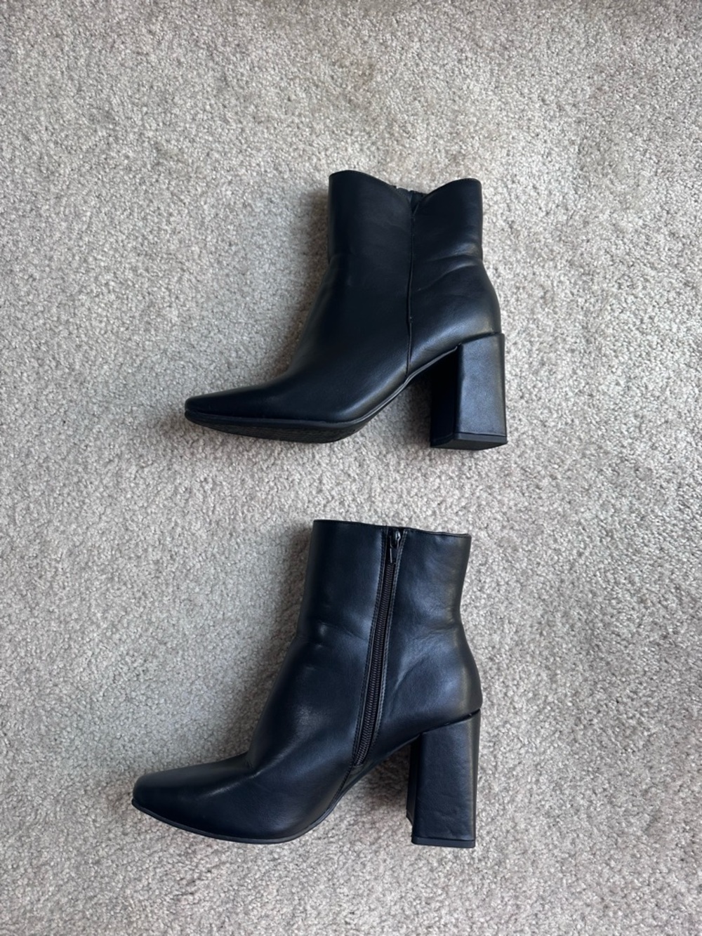 Women's Black Leather Block Heel Ankle Boots